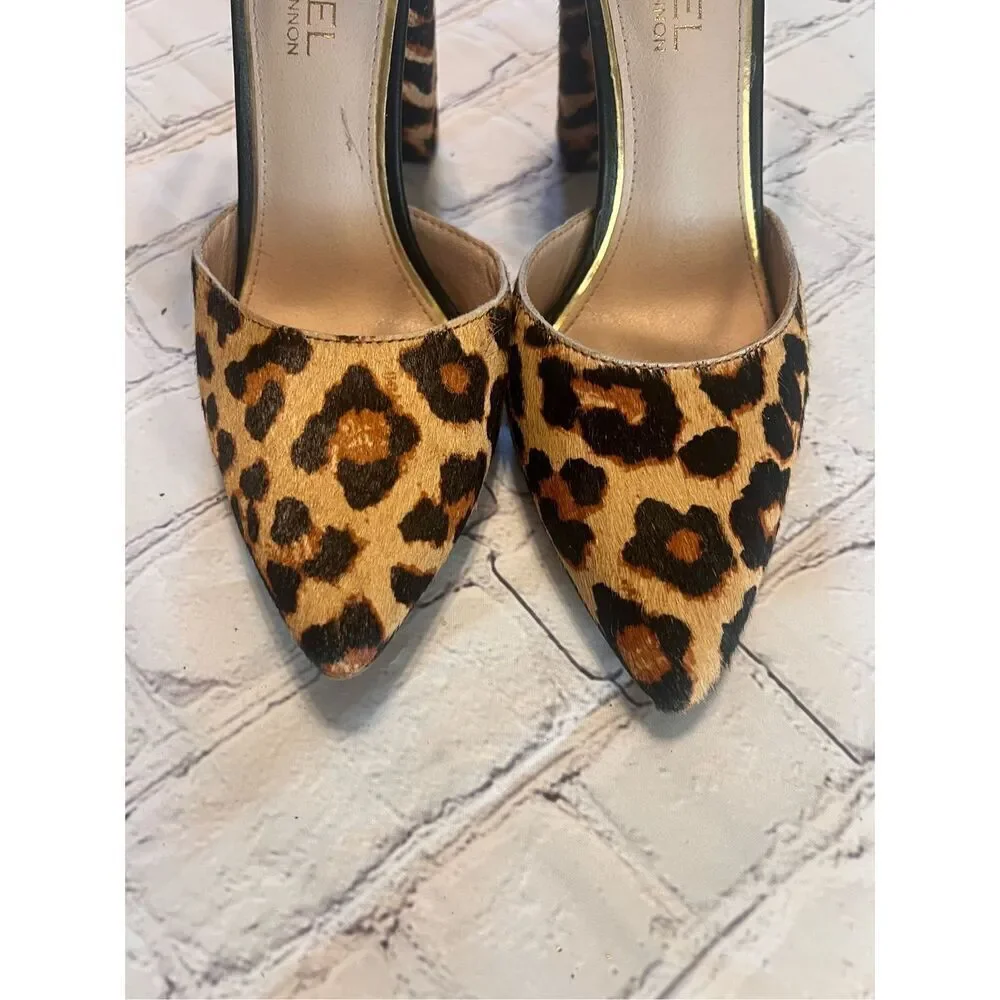 Michael Shannon Size 7.5 Romina Ankle Strap Chunky Heels Cheetah Print Cocktail
